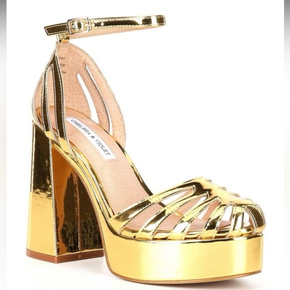 Chelsea & Violet Gold Strappy Platform Heels